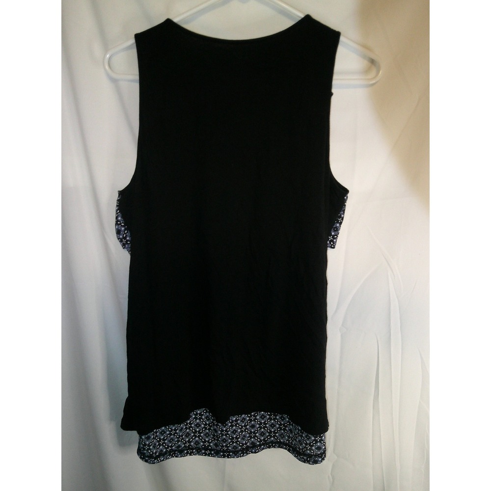 LOFT Outlet Women's Sleeveless Top Black Blue Floral Print Blouse - Picture 2 of 3